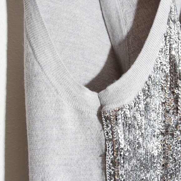 J. Crew Merino Wool V-Neck Sweater-Vest Silver Sequin Gray Embellished Sz Medium - Picture 6 of 14